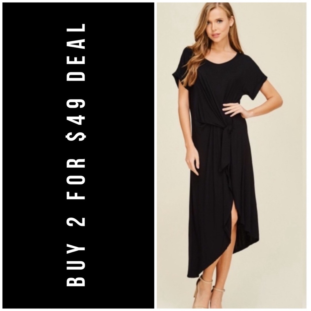 ☀️LAST2️⃣//BLACK TIE FRONT MIDI DRESS
